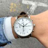 Buy Shop Fossil The Commuter White Dial Brown Leather Strap Watch for Men - FS5402 USA Online