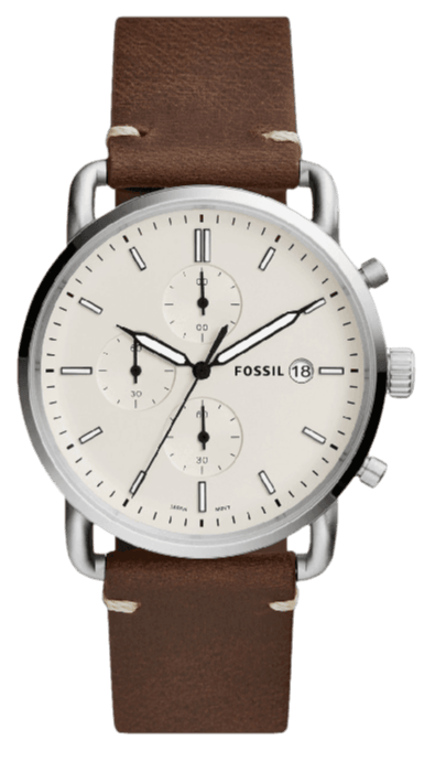 Buy Shop Fossil The Commuter White Dial Brown Leather Strap Watch for Men - FS5402 USA Online