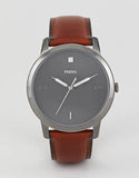 Buy Shop Fossil The Minimalist 3H Grey Dial Brown Leather Strap Watch for Men - FS5479 USA Online