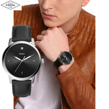 Buy Shop Fossil The Minimalist Carbon Series Black Dial Black Leather Strap Watch for Men - FS5497 USA Online