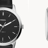 Buy Shop Fossil The Minimalist Three Hand Black Dial Black Leather Strap Watch for Men - FS5398 USA Online