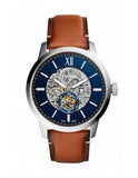 Buy Shop Fossil Townsman Automatic Skeleton Blue Dial Brown Leather Strap Watch for Men - ME3154 USA Online