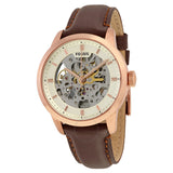 Buy Shop Fossil Townsman Automatic Skeleton White Dial Brown Leather Strap Watch for Men - ME3078 USA Online