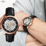 Buy Shop Fossil Townsman Automatic Skeleton Black Dial Black Leather Strap Watch for Men - ME3084 USA Online