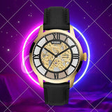 Buy Shop Fossil Townsman Automatic Skeleton Black Dial Black Leather Strap Watch for Men - ME3210 USA Online