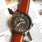 Buy Shop Fossil Townsman Automatic Skeleton Black Dial Brown Leather Strap Watch for Men - ME3181 USA Online