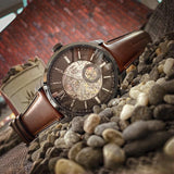Buy Shop Fossil Townsman Automatic Skeleton Black Dial Brown Leather Strap Watch for Men - ME3181 USA Online