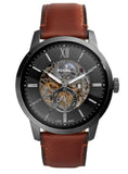 Buy Shop Fossil Townsman Automatic Skeleton Black Dial Brown Leather Strap Watch for Men - ME3181 USA Online