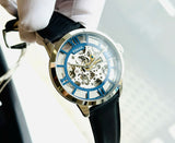 Buy Shop Fossil Townsman Automatic Skeleton Blue Dial Black Leather Strap Watch for Men - ME3200 USA Online
