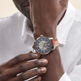 Buy Shop Fossil Townsman Automatic Skeleton Blue Dial Brown Leather Strap Watch for Men - ME3154 USA Online