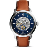 Buy Shop Fossil Townsman Automatic Skeleton Blue Dial Brown Leather Strap Watch for Men - ME3154 USA Online