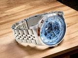 Buy Shop Fossil Townsman Automatic Skeleton Blue Dial Silver Steel Strap Watch for Men - ME3073 USA Online