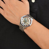 Buy Shop Fossil Townsman Automatic Skeleton Blue Dial Silver Steel Strap Watch for Men - ME3073 USA Online