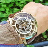 Buy Shop Fossil Townsman Automatic Skeleton Gold Dial Brown Leather Strap Watch for Men - ME3043 USA Online