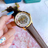 Buy Shop Fossil Townsman Automatic Skeleton Gold Dial Brown Leather Strap Watch for Men - ME3043 USA Online