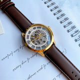 Buy Shop Fossil Townsman Automatic Skeleton Gold Dial Brown Leather Strap Watch for Men - ME3043 USA Online