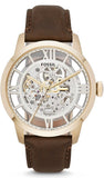 Buy Shop Fossil Townsman Automatic Skeleton Gold Dial Brown Leather Strap Watch for Men - ME3043 USA Online