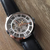Buy Shop Fossil Townsman Automatic Skeleton Silver Dial Black Leather Strap Watch for Men - ME3041 USA Online
