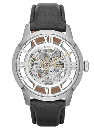 Buy Shop Fossil Townsman Automatic Skeleton Silver Dial Black Leather Strap Watch for Men - ME3041 USA Online