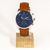 Fossil Townsman Chronograph Blue Dial Brown Leather Strap Watch for Men - FS5279