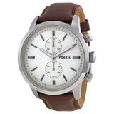 Fossil Townsman Chronograph White Dial Brown Leather Strap Watch for Men - FS5350