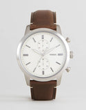 Buy Shop Fossil Townsman Chronograph White Dial Brown Leather Strap Watch for Men - FS5350 USA Online