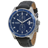 Buy Shop Fossil Wakefield Chronograph Blue Dial Black Leather Strap Watch for Women - CH2945 USA Online