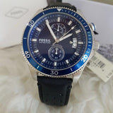 Buy Shop Fossil Wakefield Chronograph Blue Dial Black Leather Strap Watch for Women - CH2945 USA Online