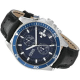 Buy Shop Fossil Wakefield Chronograph Blue Dial Black Leather Strap Watch for Women - CH2945 USA Online
