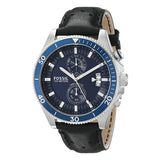 Buy Shop Fossil Wakefield Chronograph Blue Dial Black Leather Strap Watch for Women - CH2945 USA Online