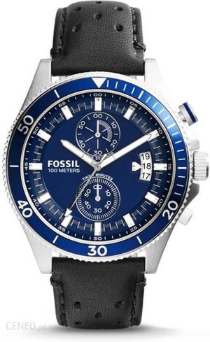 Buy Shop Fossil Wakefield Chronograph Blue Dial Black Leather Strap Watch for Women - CH2945 USA Online