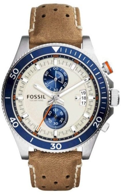 Buy Shop Fossil Wakefield Chronograph Cream Dial Brown Leather Strap Watch for Men - CH2951 USA Online