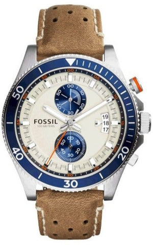 Buy Shop Fossil Wakefield Chronograph Cream Dial Brown Leather Strap Watch for Men - CH2951 USA Online