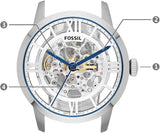 Buy Shop Fossil Townsman Automatic Skeleton Silver Dial Silver Steel Strap Watch for Men - ME3044 USA Online