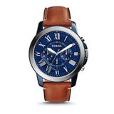 Buy Shop Fossil Grant Chronograph Blue Dial Brown Leather Strap Watch for Men - FS5151 USA Online