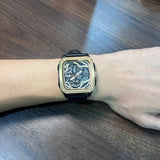 Buy Shop Fossil Inscription Automatic Skeleton Rose Gold Dial Black Leather Strap Watch for Men - BQ2572 USA Online