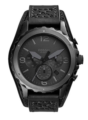 Buy Shop Fossil Nate Chronograph Black Dial Black Leather Strap Watch for Men - JR1510 USA Online