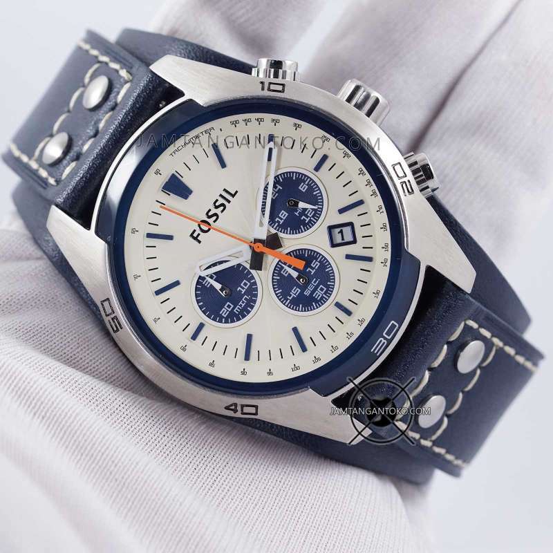 Buy Shop Fossil Coachman Chronograph White Dial Blue Leather Strap Watch for Men - CH3051 USA Online