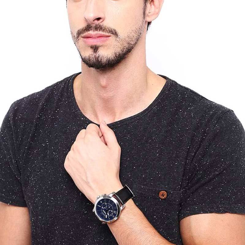 Buy Shop Fossil Grant Chronograph Blue Dial Black Leather Strap Watch for Men - FS4990 USA Online