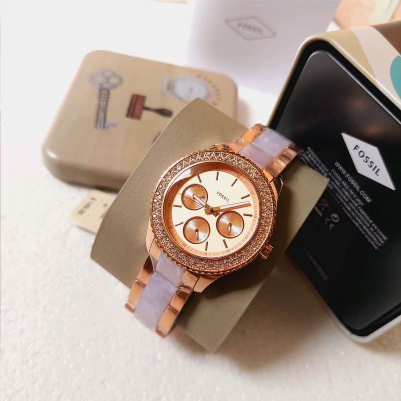 Buy Shop Fossil Stella Multifunction Rose Gold Dial Two Tone Steel Strap Watch for Women - ES4755 USA Online