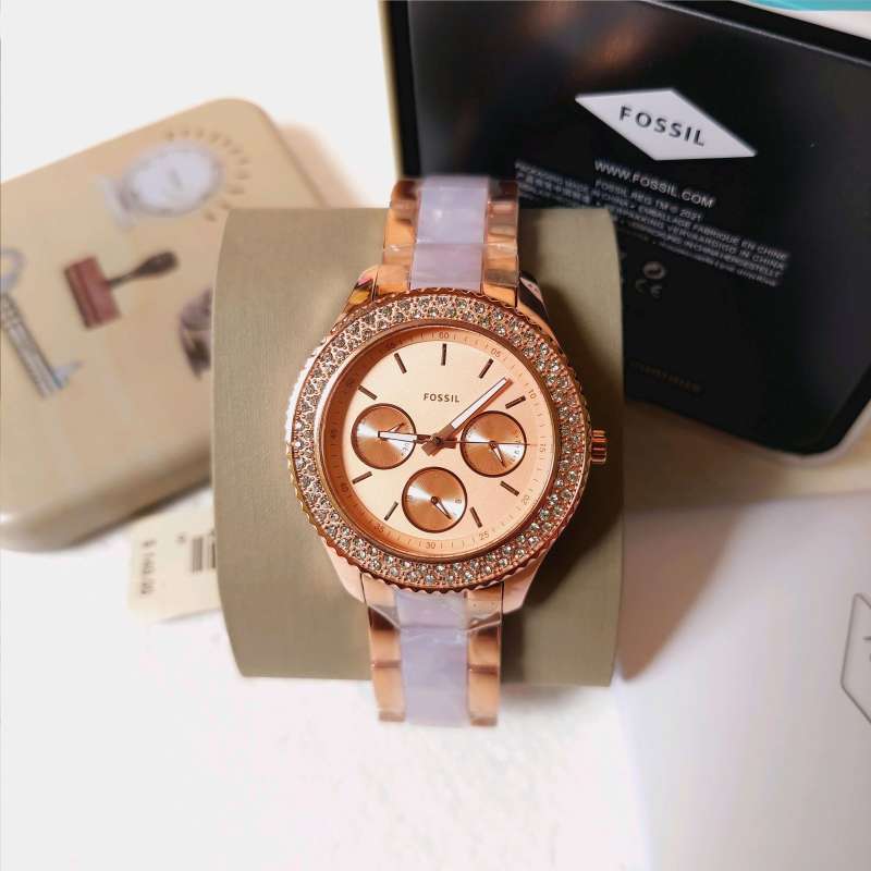 Buy Shop Fossil Stella Multifunction Rose Gold Dial Two Tone Steel Strap Watch for Women - ES4755 USA Online