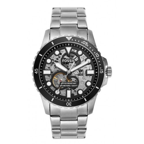 Buy Shop Fossil FB-01 Automatic Skeleton Black Dial Silver Steel Strap Watch for Men - ME3190 USA Online