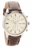 Fossil Townsman Chronograph White Dial Brown Leather Strap Watch for Men - FS5350