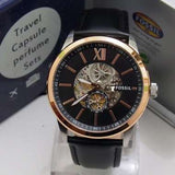 Buy Shop Fossil Flynn Mechanical Black Dial Black Leather Strap Watch for Men - BQ2216 USA Online