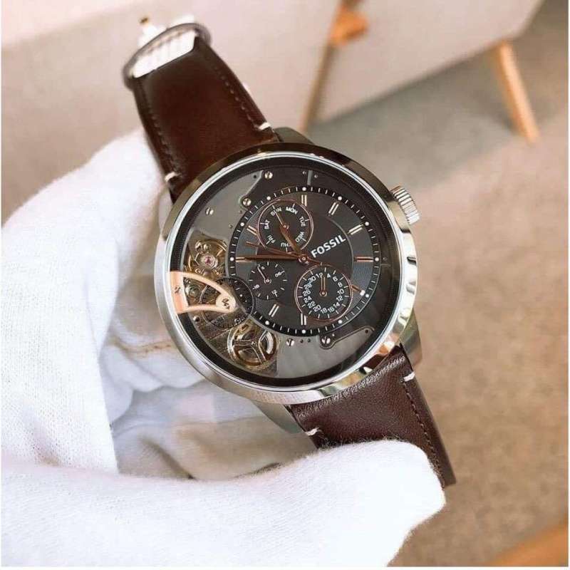 Buy Shop Fossil Townsman Automatic Black Dial Brown Leather Strap Watch for Men - ME1163 USA Online
