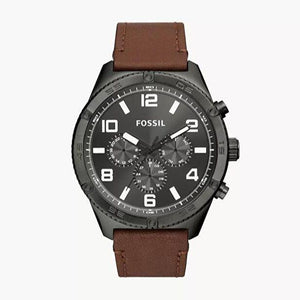 Buy Shop Fossil Brox Multifunction Grey Dial Brown Leather Strap Watch for Men - BQ2800 USA Online