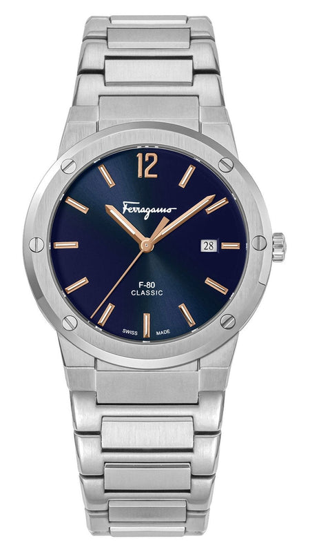 Buy Shop Salvatore Ferragamo F-80 Classic Black Dial Silver Steel Strap Watch for Men - SFDT02423 USA Online
