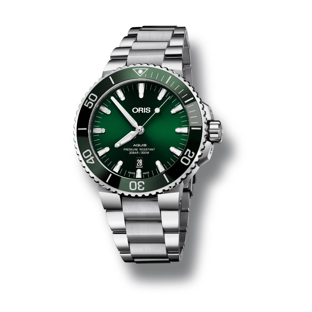Buy Shop Oris Aquis Date Green Dial Silver Steel Strap Watch for Men - 0173377304157-0782405PEB USA Online