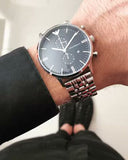 Buy Shop Emporio Armani Gianni Chronograph Black Dial Silver Steel Strap Watch For Men - AR80009 USA Online