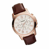 Buy Shop Fossil Grant Chronograph White Dial Brown Leather Strap Watch for Men - FS4991 USA Online
